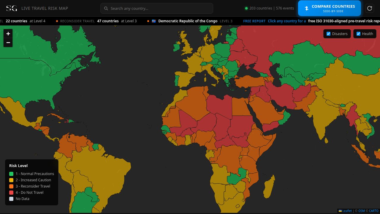 Free Live Travel Risk Map — Country Risk Advisories | Sicuro